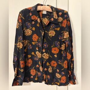 Jones New York Silk Floral Blouse - Navy and Orange
